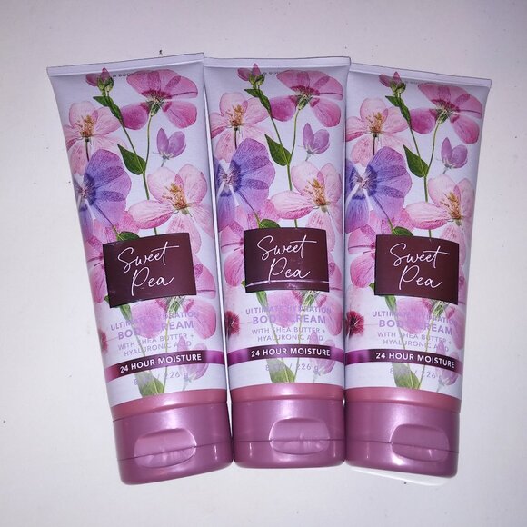 Set‎ of 3 Bath and Body Works Cream Lotion Sweet Pea Ultimate Hydration Shea